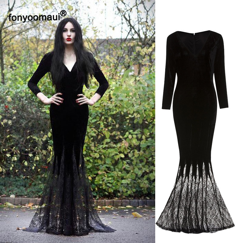 Morticia Addams Floor Dress Costume Adult Women Gothic Witch Vintage