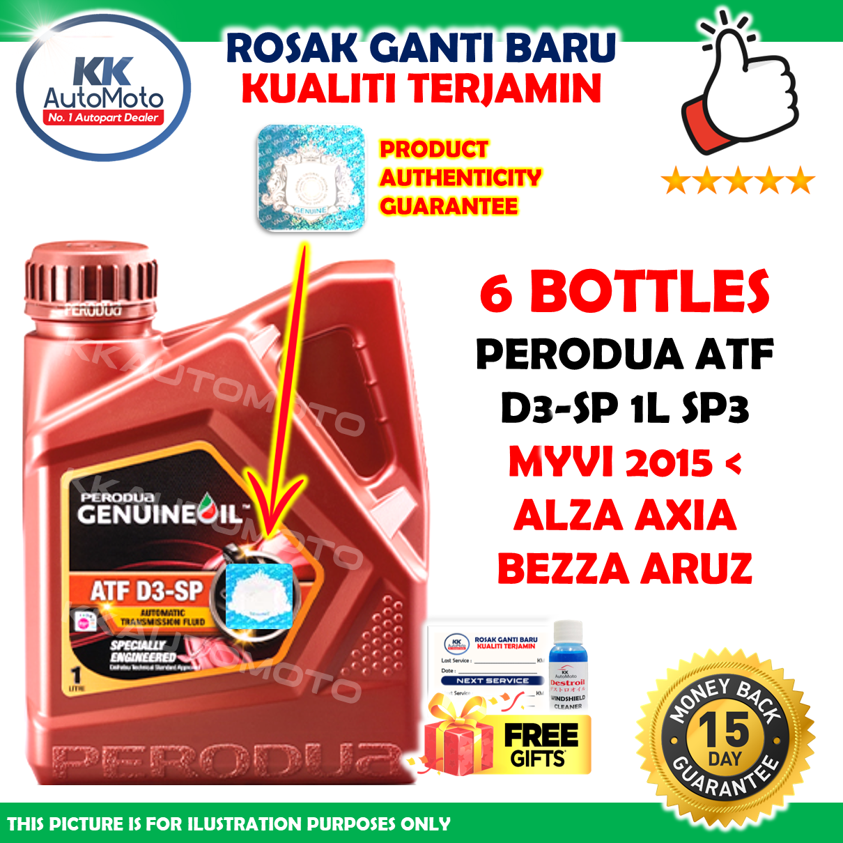 6 Botol Perodua ATF SP3 D3 SP Gear Oil 1L Myvi Lagi Best Myvi 2018