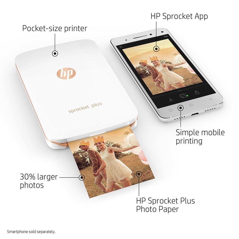 HP Sprocket Plus Instant Photo Printer Printer Only, Print 30% Larger Photos on 2.3x3.4 Sticky-Backed Paper Singapore