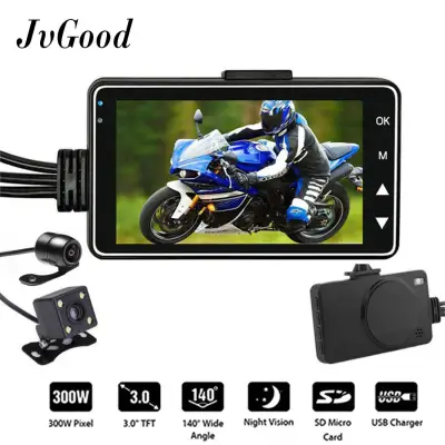 JvGood 720P Motorbike Dash Cam Night Version 3” LCD Motorbike Recorder Motorcycle Camera DVR with Dual-track Front Rear Camera