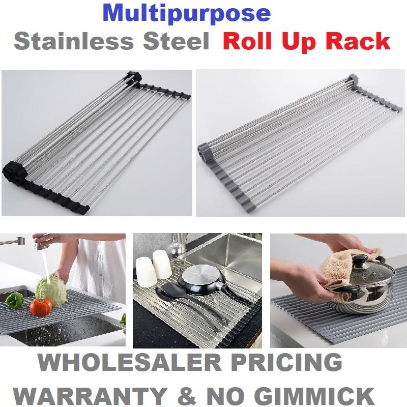 Storage Dish Racks Sink Accessories Lazada Sg Dish Drying Rack Roll Up Multipurpose Stainless Steel 47x36cm