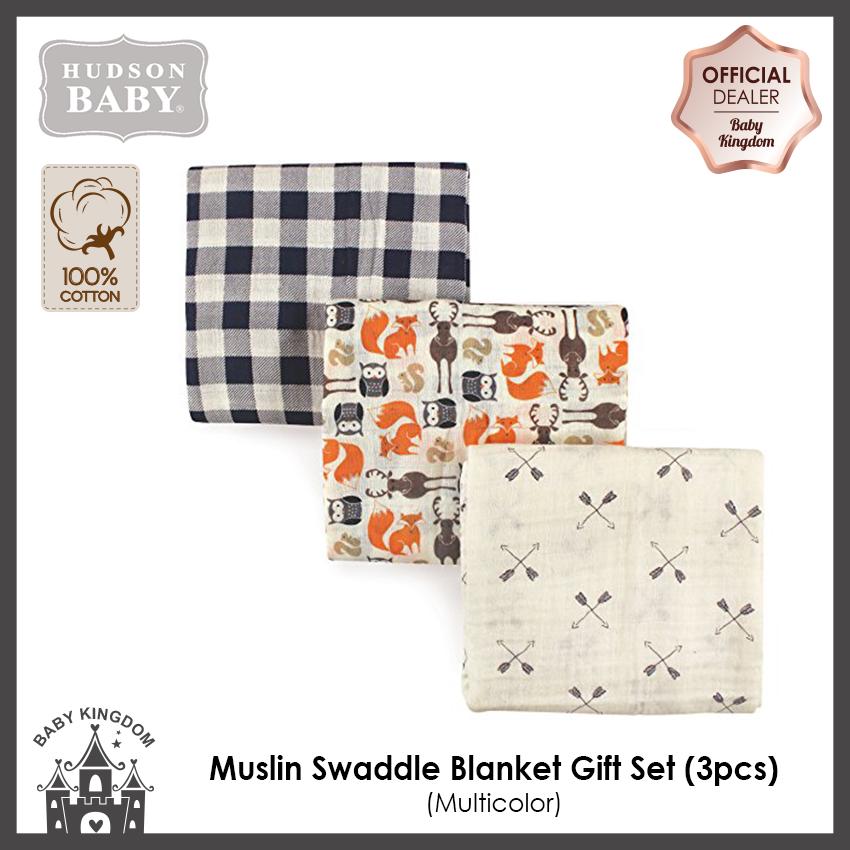 Hudson Baby Muslin Swaddle Blanket Gift Set (3pcs) By Baby Kingdom