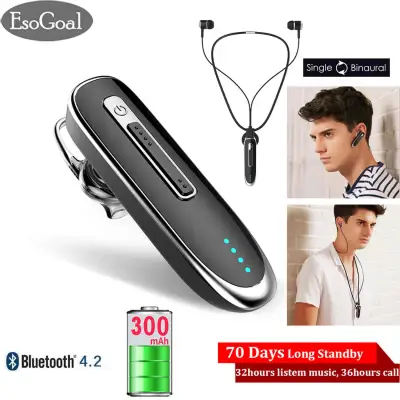 EsoGoal Wireless Earbuds Business Bluetooth Headphone Earpiece Headsets with Mic, Extra Long Standby 36 Hours Talking Time Stereo Hands-Free In Ear Headphone with External Wired Earphone for Smart Phones, Driver