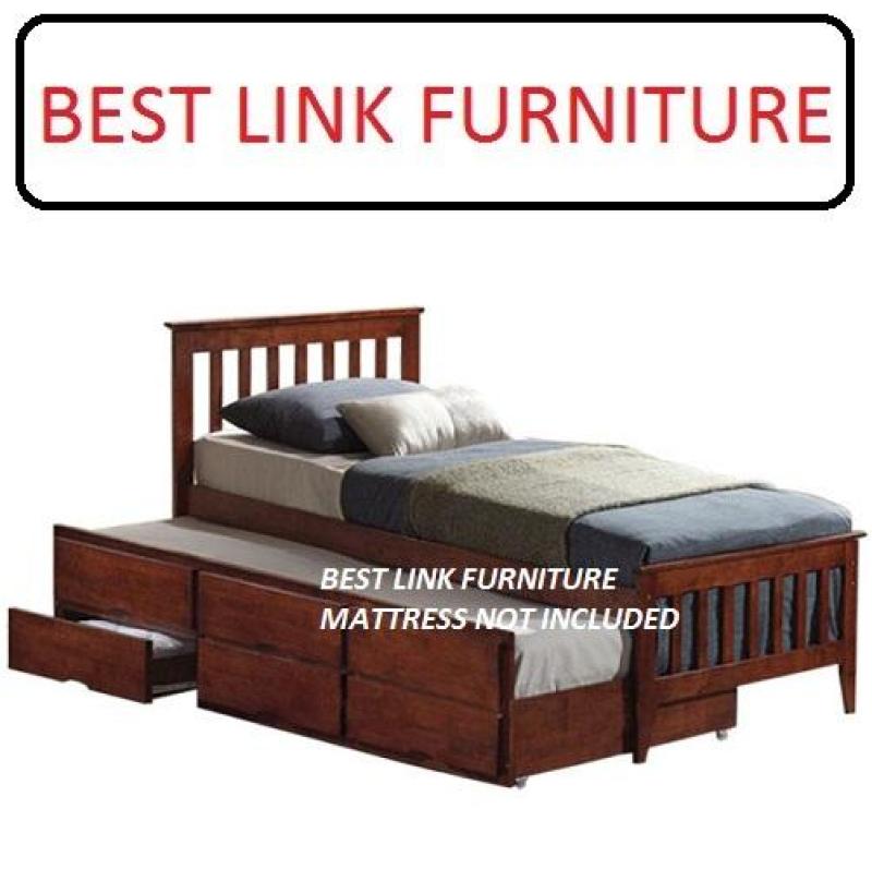 BEST LINK FURNITURE BLF Galvin Single Wooden Pull Out Bed With 3 Drawers
