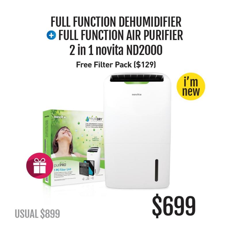 novita PuriDry™ 2-In-1 Dehumidifier ND2000 with HEPA Air Purification + FOC Filter Pack Singapore