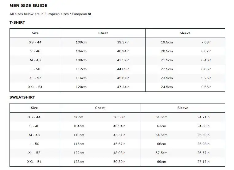 size chart champion crewneck