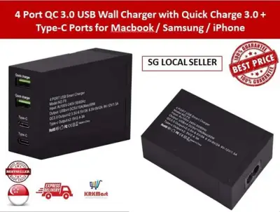 4 Port QC 3.0 USB Wall Charger with Quick Charge 3.0 + Type-C Ports for Macbook / Samsung / iPhone