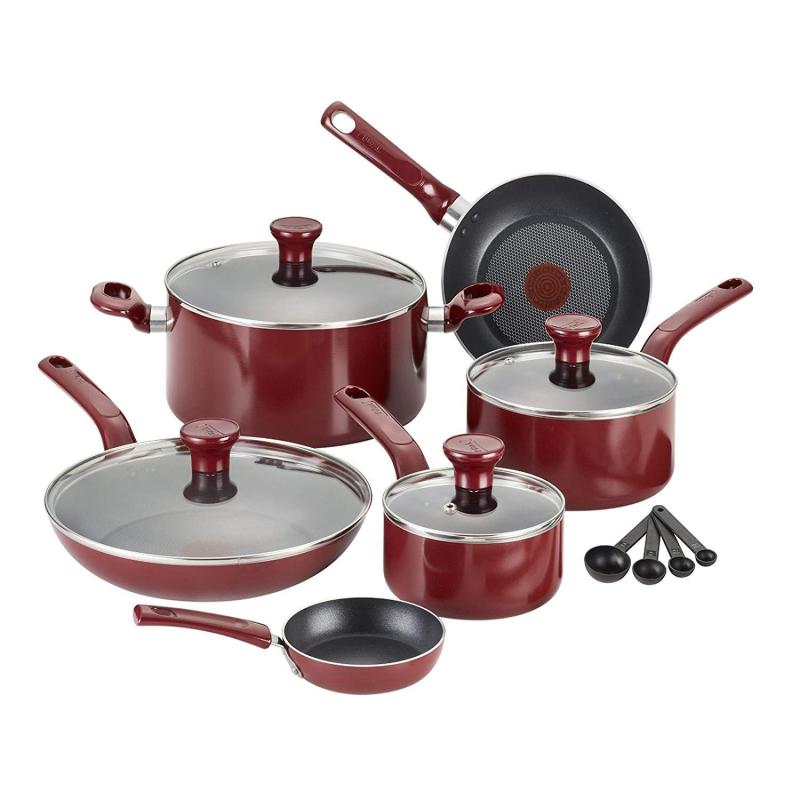 T-fal Excite Nonstick Thermo-Spot Dishwasher Safe Oven Safe PFOA Free Cookware Set, 14-Piece, Red Singapore
