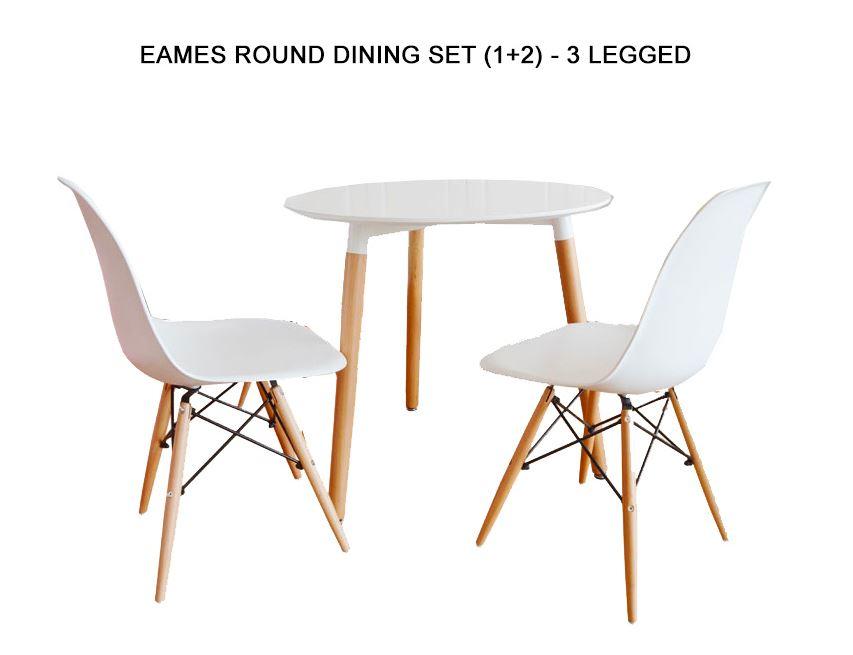 JIJI Eames Round Dining Set (1+2) - 3-Legged (Free Installation) / Furniture / Tables / Kitchen (SG)