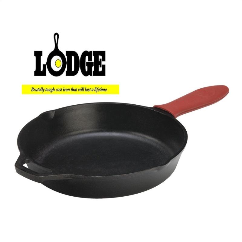 Lodge Cast Iron Skillet with Red Mini Silicone Hot Handle Holder 8-inch Singapore