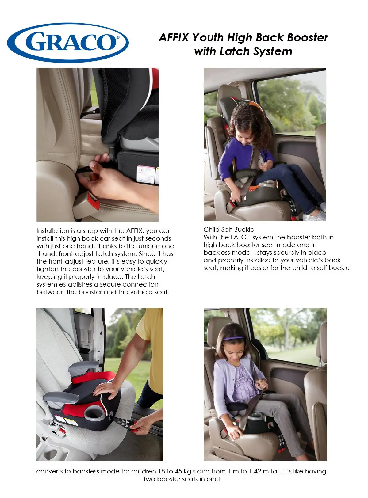 high back booster seat with latch system