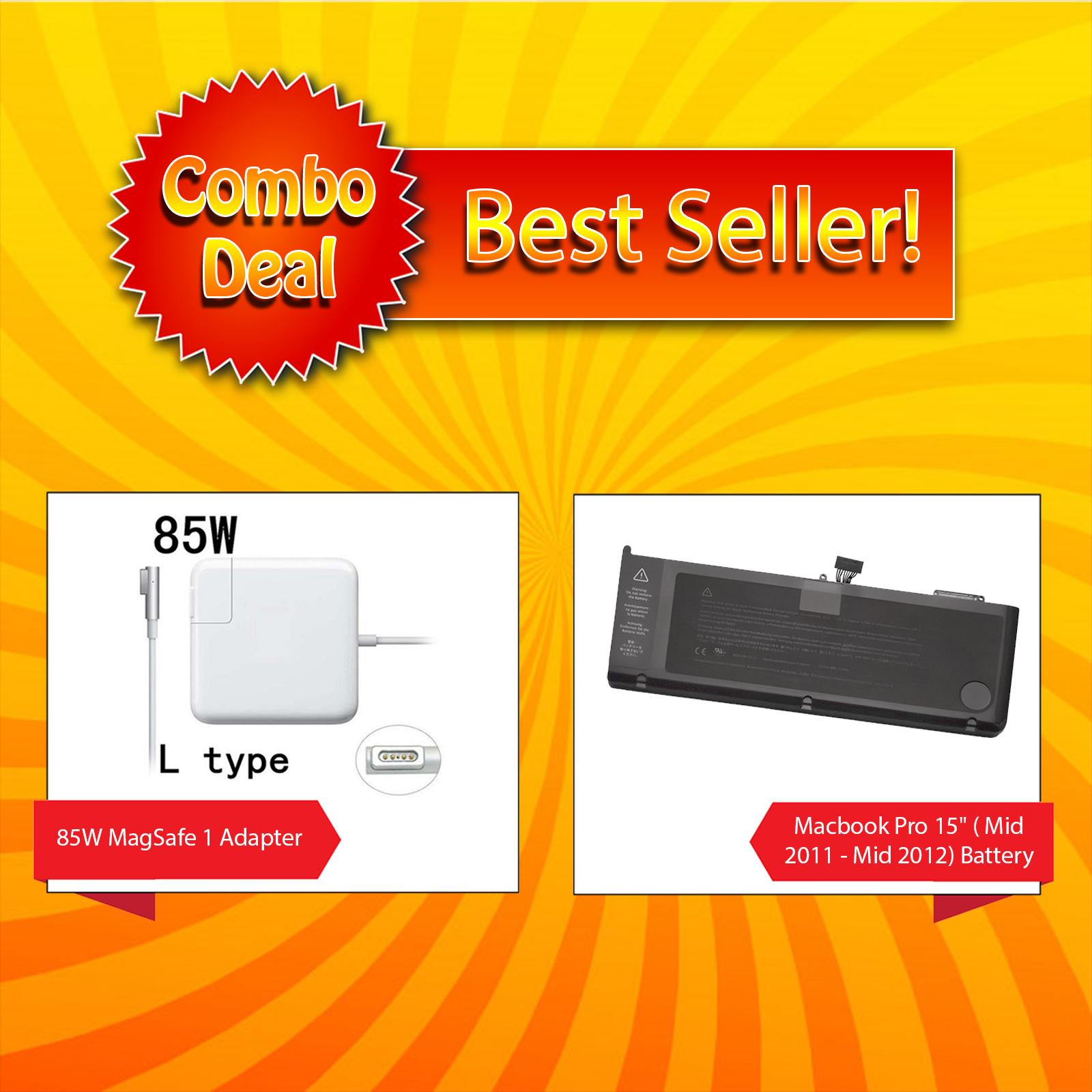 Combo Deal: MacBook Pro 15-inch Unibody (Early 2011 - Mid 2012) Battery (A1382) + 85W MagSafe 1 (L-Style Connector) Power Adapter