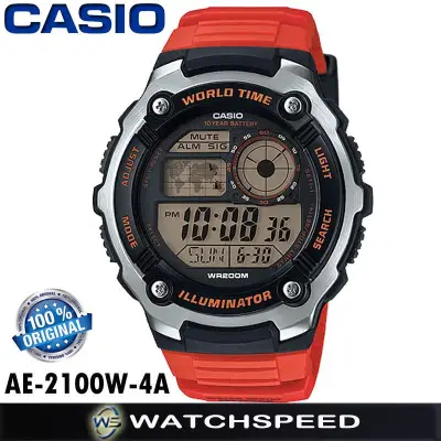 Casio AE-2100W-4A Orange Resin Strap Digital World Time Men's Watch