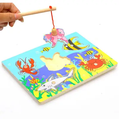 3D Baby Kid Wooden Magnetic Fishing Game Jigsaw Puzzle Toy Interesting Children Educational Puzzles Interactive Games