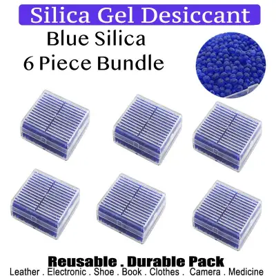 6 Piece Reusable Blue Silica Gel in Box - Camera Dry Box Desiccant Humidity Absorber