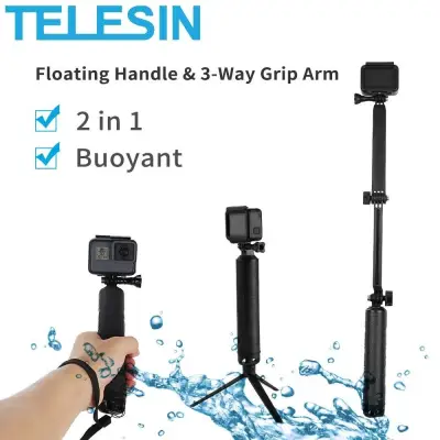 TELESIN Waterproof 3 Way Floating Hand Grip Selfie Stick Tripod Monopod Pole for GoPro HERO 10 9 8 7 6 5 BLACK / Insta360 ONE R / DJI OSMO ACTION Camera