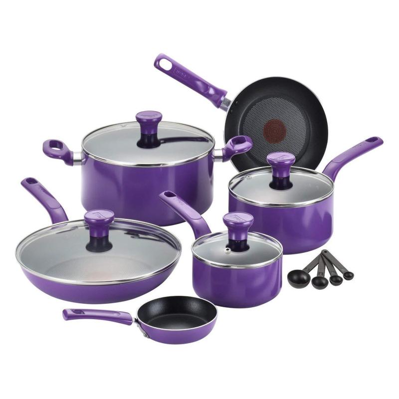 T-fal Excite Nonstick Thermo-Spot Dishwasher Safe Oven Safe PFOA Free Cookware Set, 14-Piece, Purple Singapore