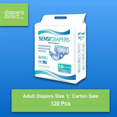 SENSI Adult Diapers Size Large Carton - 120 Pieces per Carton - 12 Packs per Carton - Premium Quality and High Absorbency