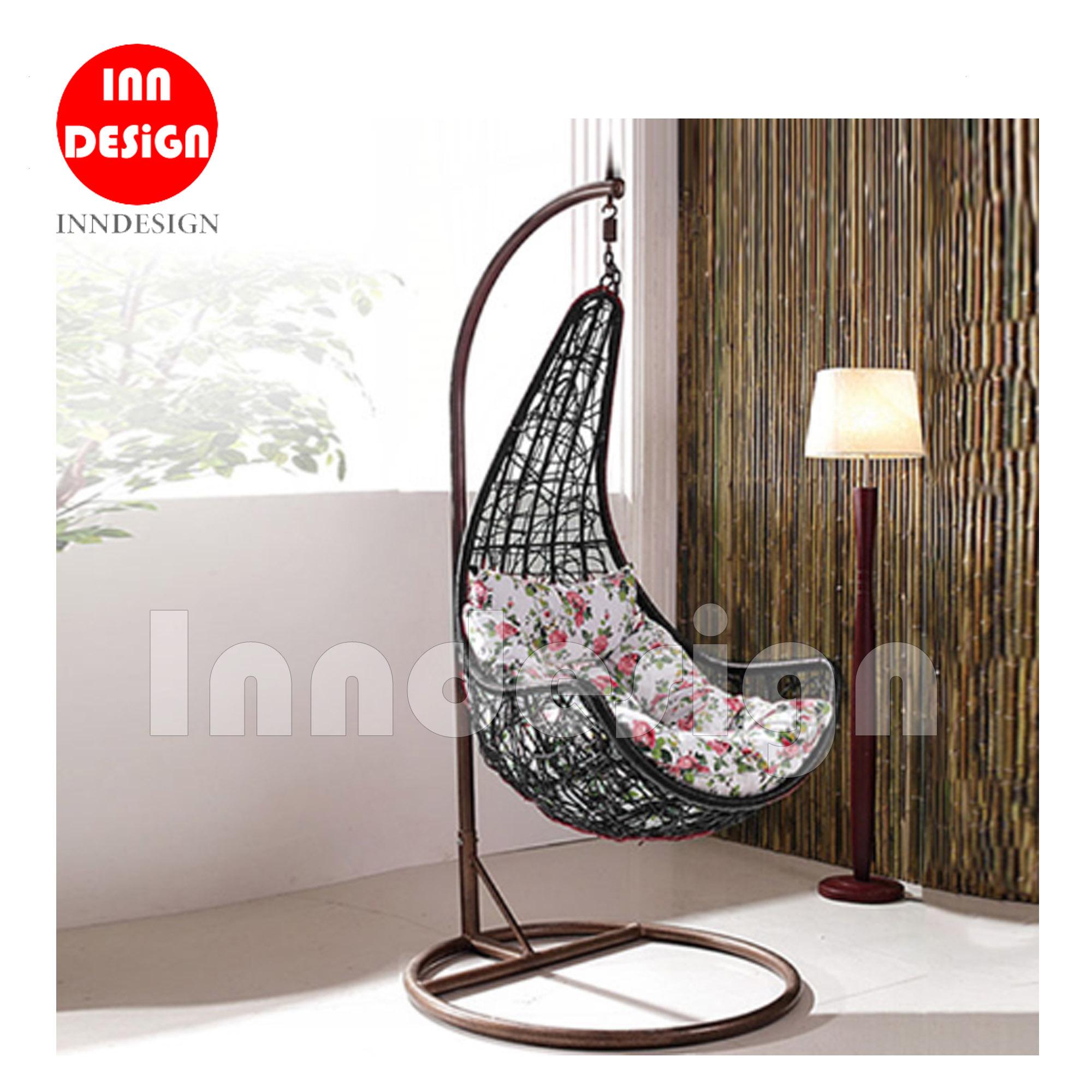 Miki Swing Chair / Lounge Chair / Relax Chair ( Black + Flower)