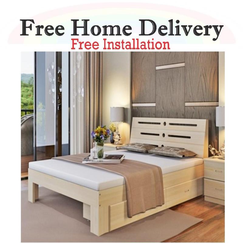 Wooden Queen Size Bed Frame with Storage