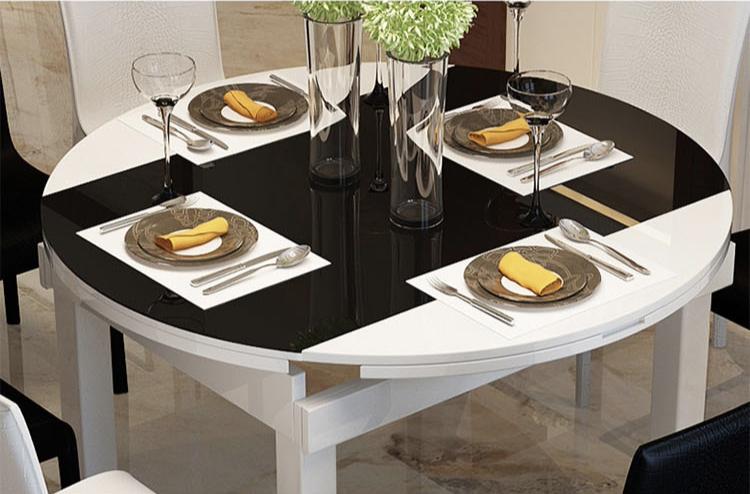 JIJI (Free Installation) Rosalyn Extendable Dining Table (TABLE ONLY) - Black (Dining Table) - Tempered Glass Top/ Solid Wood Frame / Kitchen dining table / (Free 12 Months Local Seller Warranty) (SG)