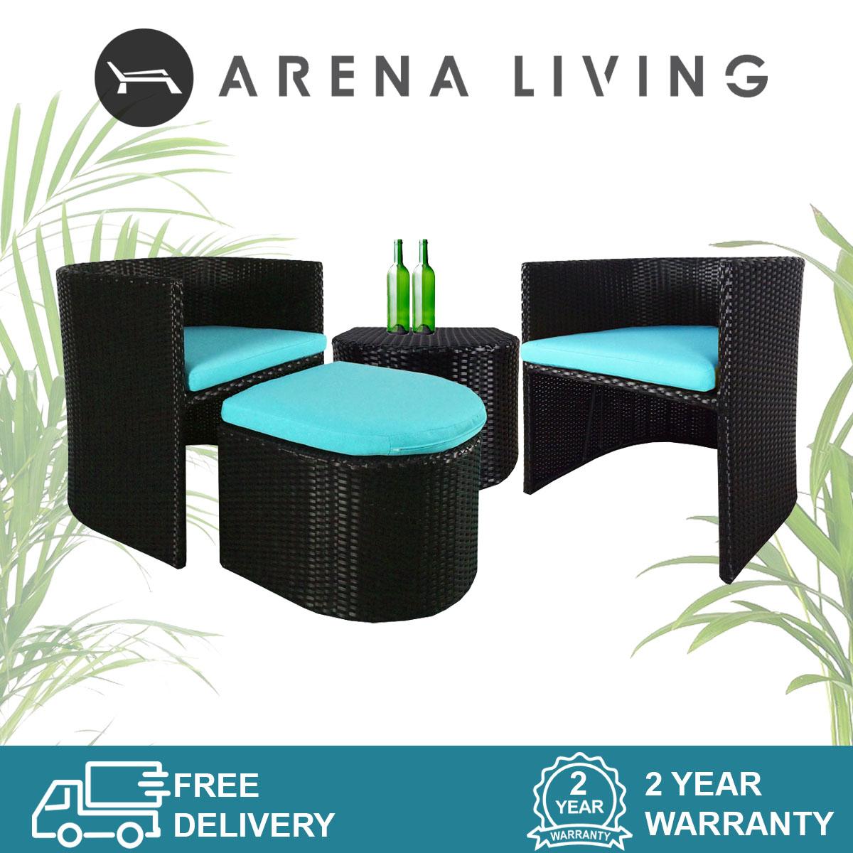 Caribbean Armchair Set, Blue Cushion (2 Armchair + 2 Ottoman)
