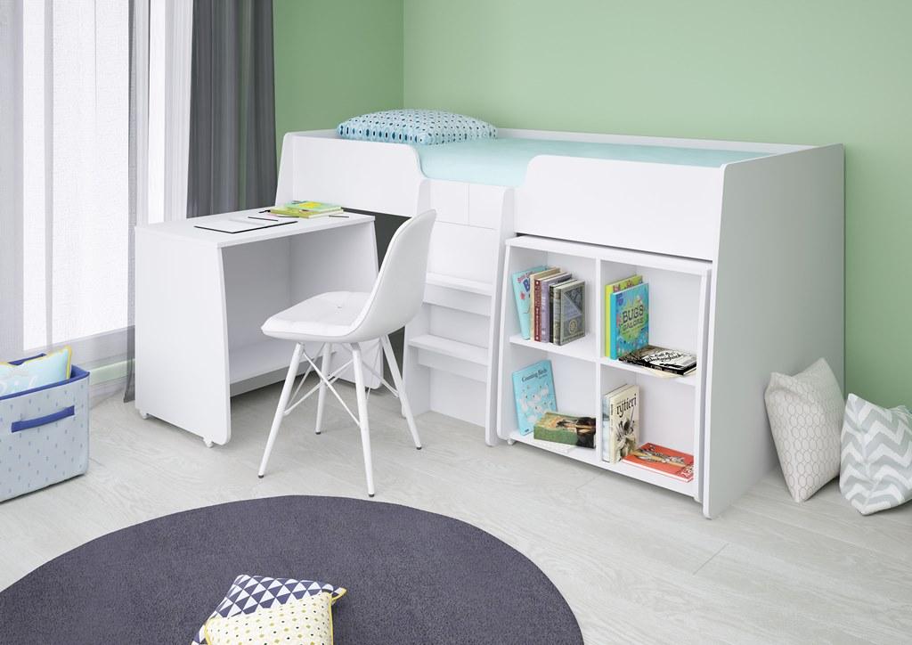 Polini Simple 4100 Low Loft Bed With Bookshelves And Desk Singapore