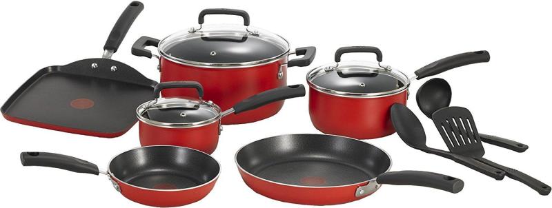 T-fal Signature Nonstick Expert Thermo-Spot Heat Indicator Dishwasher Safe Cookware Set, 12-Piece, RED Singapore