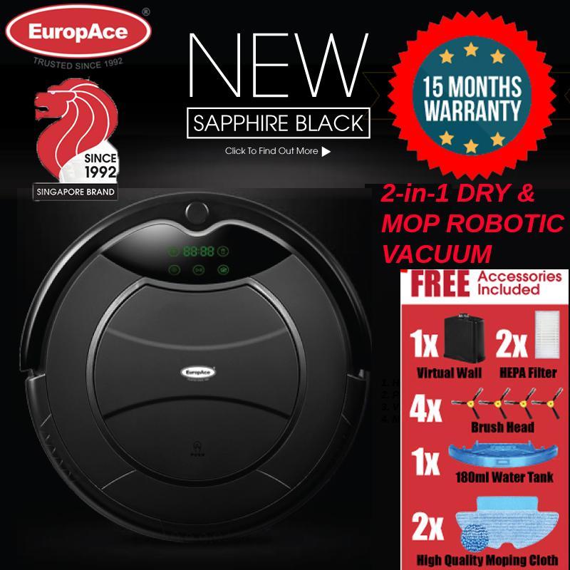 *NEW LAUNCH* EuropAce Robotic Vacuum Cleaner (Wet and Dry) SAPPHIRE BLACK 1200PA -15 MONTHS WARRANTY Singapore