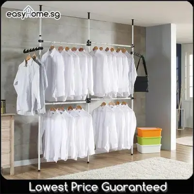 2504 Korean Standing Pole Clothes Rack- Adjustable Hanger Bar/ Drying Shelf