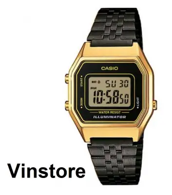 [Vinstore] Casio LA-680 Digital Adjustable Black IP Gold Tone Stainless Steel Women Watch LA-680WEGB-1ADF LA-680WEGB-1A LA-680WEGB-1 LA680WEGB-1A LA680WEGB-1A