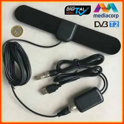 Digital TV Antenna (5 meter cable length, Flat type, 30 DBI, DVB-T2, DTV, USB Powered, Active Indoor, IEC connector, UHF, Black)
