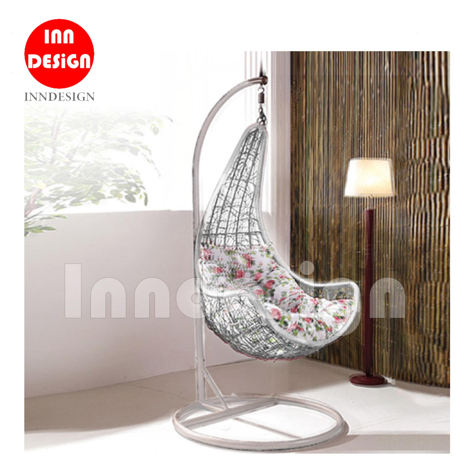 Miki Swing Chair / Lounge Chair / Relax Chair (White + Flower)