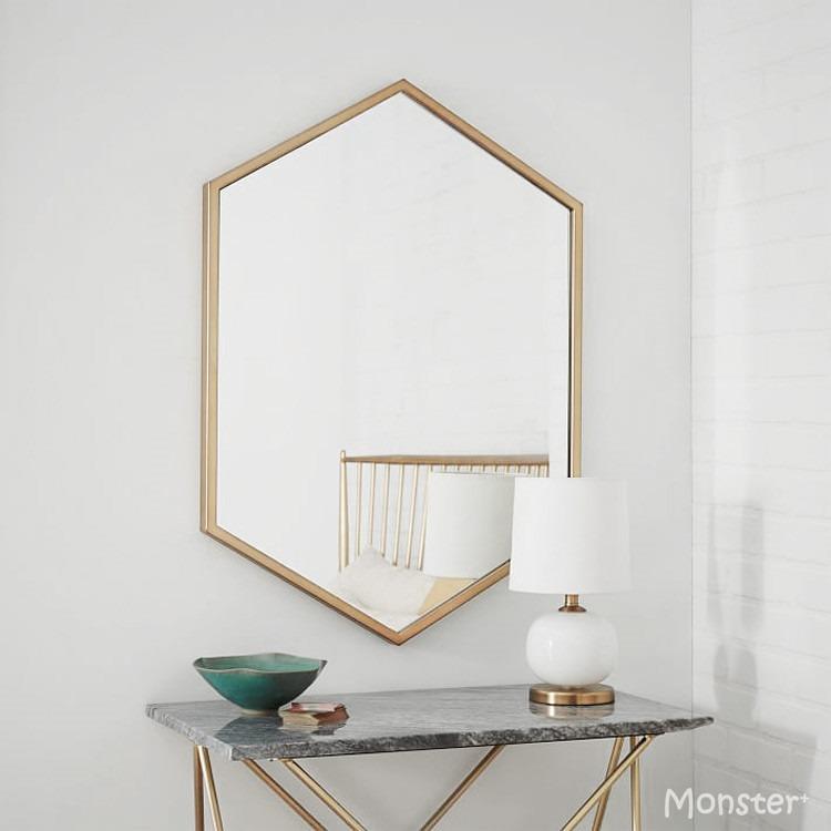 Brass Hexagonal Bathroom Mirror Pure Copper Bathroom Showerroom Makeup Multipurpose Nordic Scandinavian Independent Design Minimalist Home Hotel