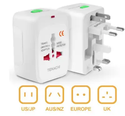 Universal Travel Plug Power Adapter TENACHI Built-in Surge Protector All in One Power Outlet Wall Changer Adaptor Works in 150 Countries EU UK US AU