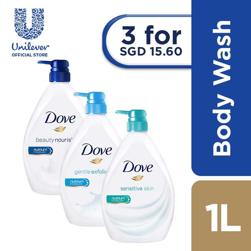 Buy Dove Beauty Nourishing Body Wash 1L + Dove Gentle Exfoliating Body Wash 1L + Dove Sensitive Skin Body Wash 1L Singapore