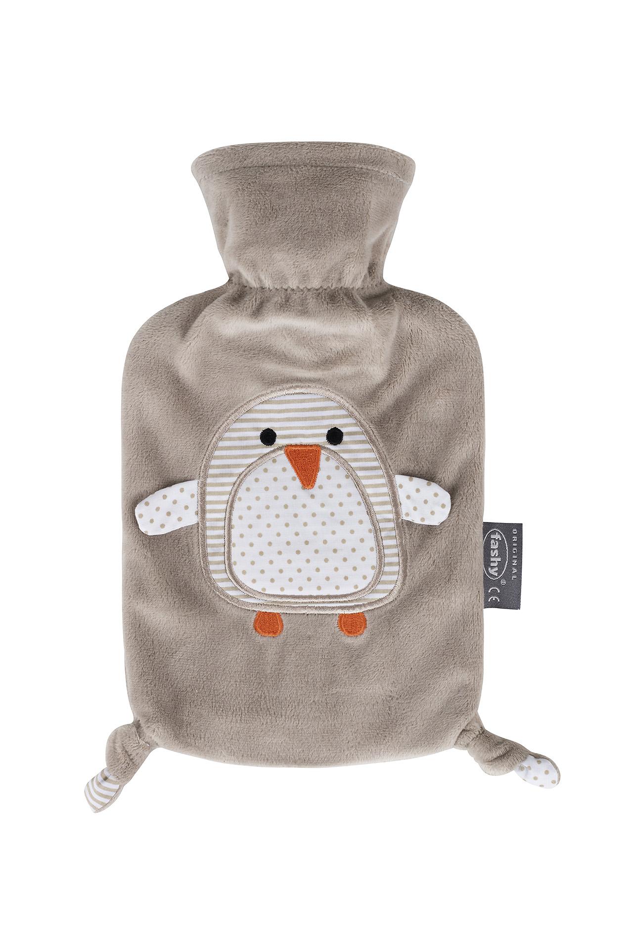 Cute Penguin Rubber Hot Water Bottle with Plush Cover Warm Body Bag 350 ML //12 Oz Light Brown