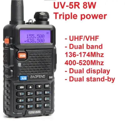 Singapore stock! 8-Watt BaoFeng UV-5R (UV-5R 3rd Gen) Dual Band Two-Way Radio (136-174MHz VHF & 400-520MHz UHF) (BLACK) (1W / 5W / 8W​​​​​​​)
