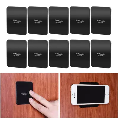 10pcs Magical Super Powerful Fixate Gel Pads Strong Stick Glue Anywhere Wall Sticker Reuseable Amazing Nano Rubber Pad, Universal Sticker, No Trace Multi-Function Mobile Phone Holder Car Kits Car Bracket Pads - Round Black