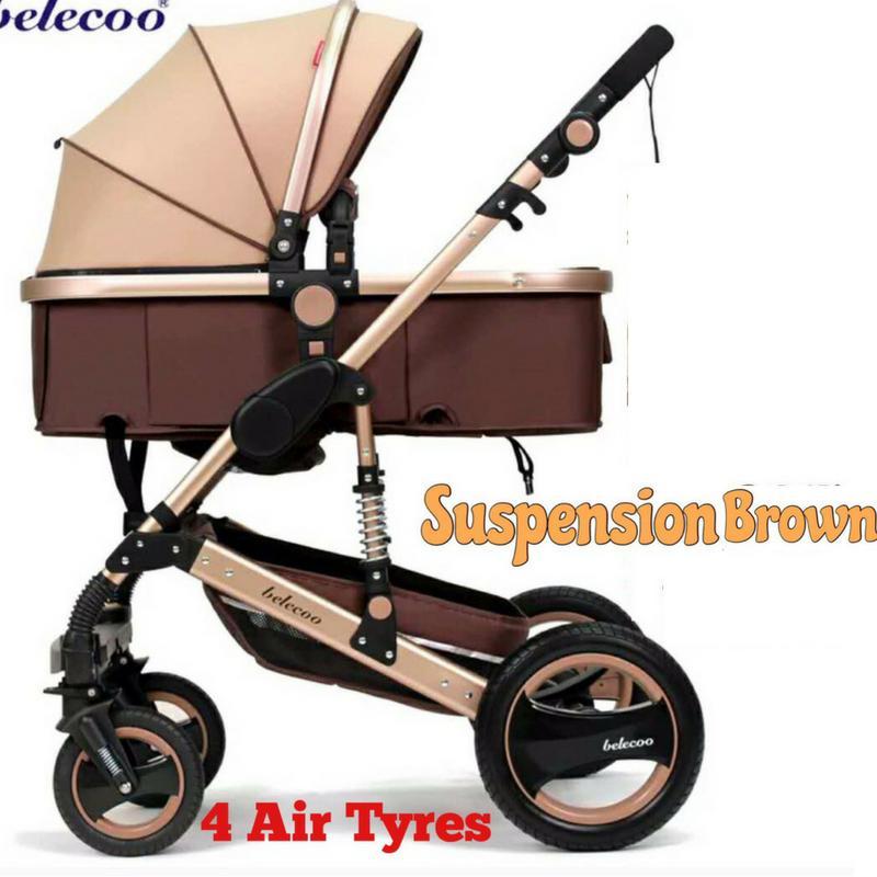 Belecoo Gold Suspension Frame German Design Stroller All Air Tyres (Khaki Brown) Singapore