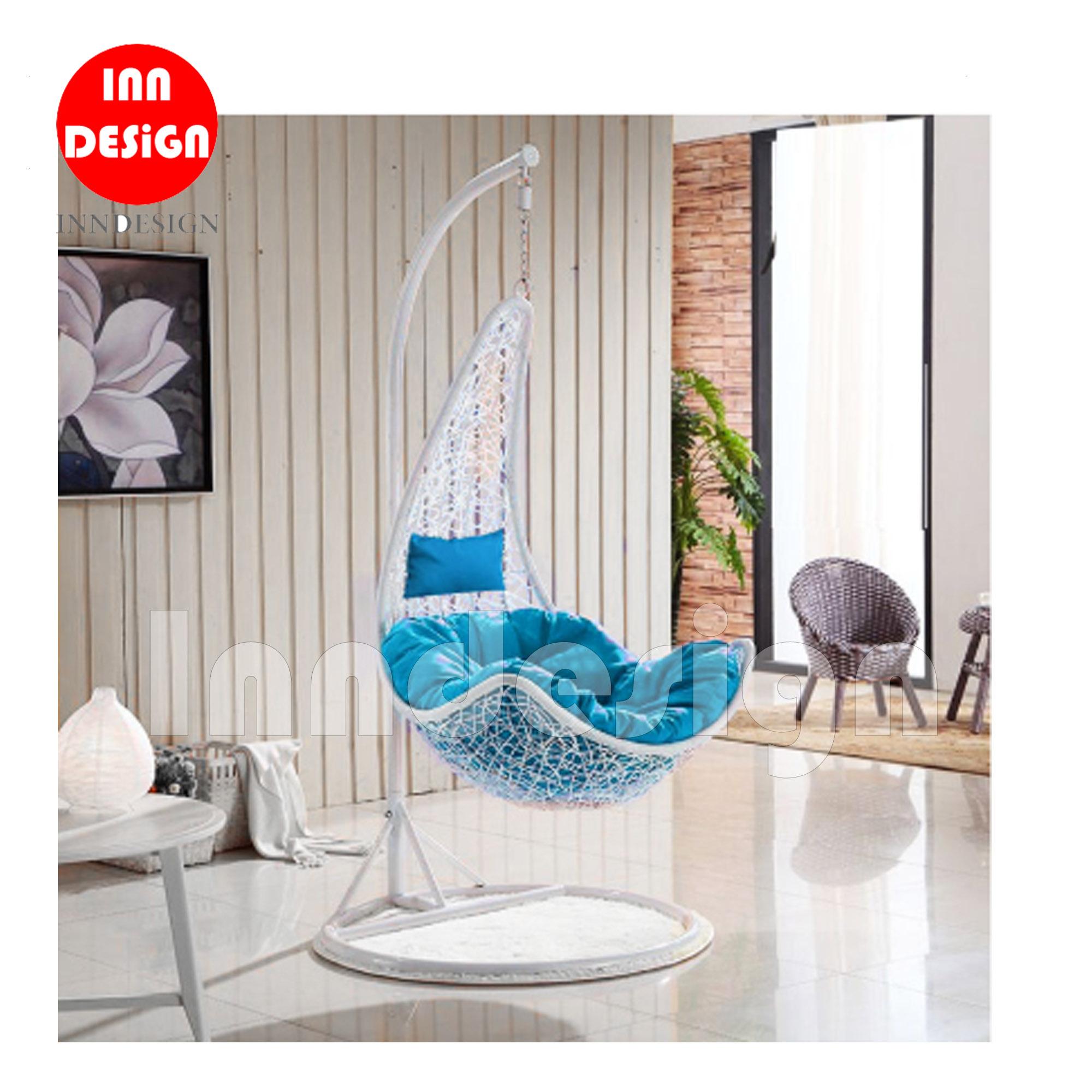 Miki Swing Chair / Lounge Chair / Relax Chair (White + Blue)