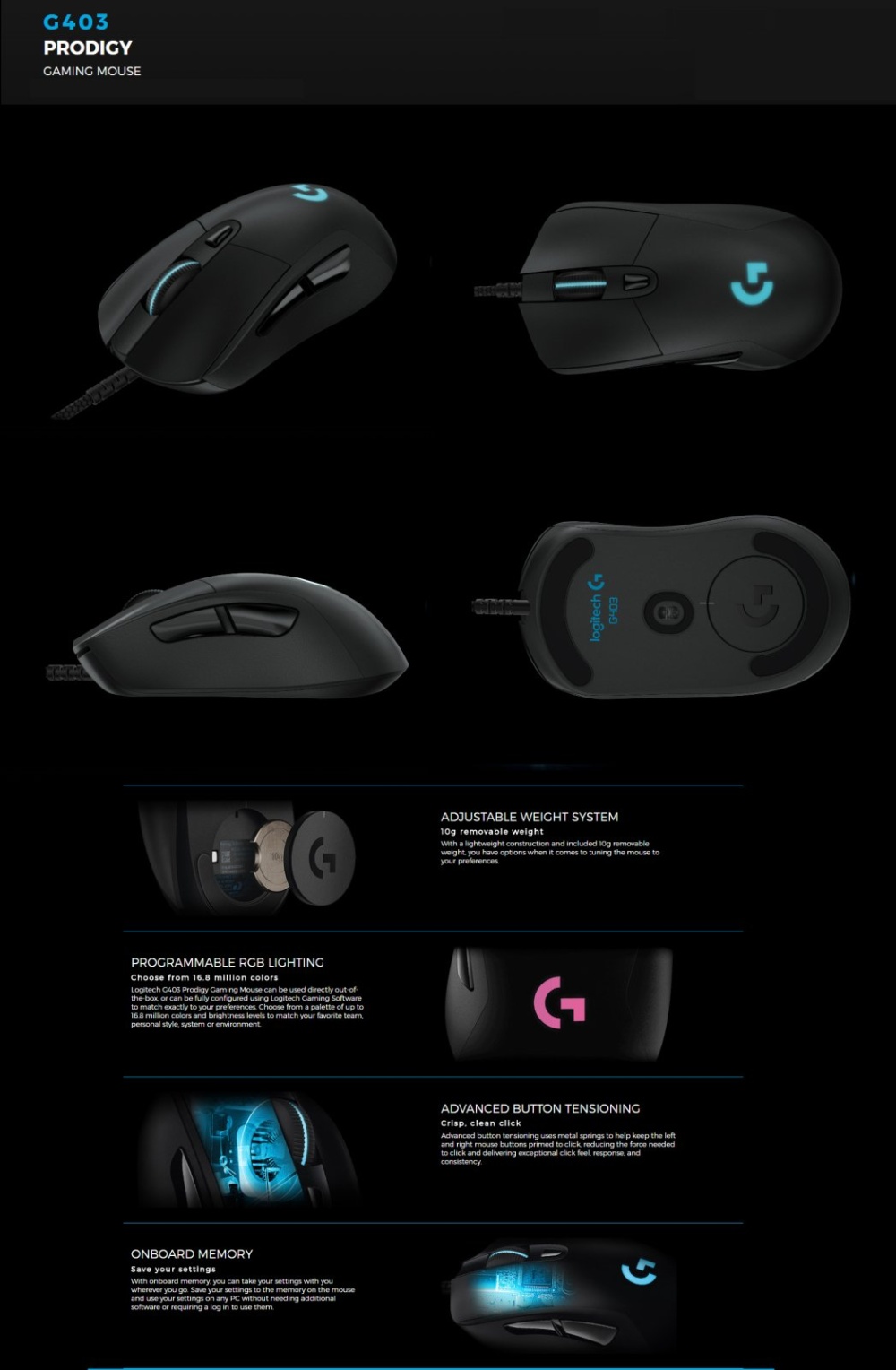  Logitech G403 Prodigy RGB Gaming Mouse – 16.8 Million