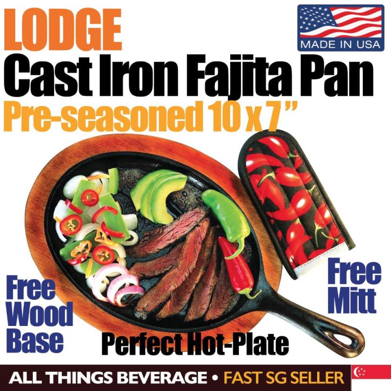 Lodge Cast Iron Pan Fajita Set free Mitt free wood base Singapore
