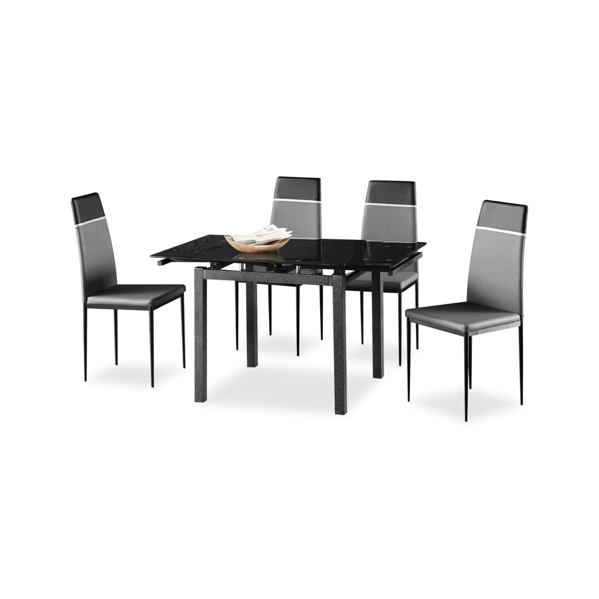 Brucie Extendable Tempered Glass Top Dining Table + 4 Chairs (FREE DELIVERY)(FREE ASSEMBLY)
