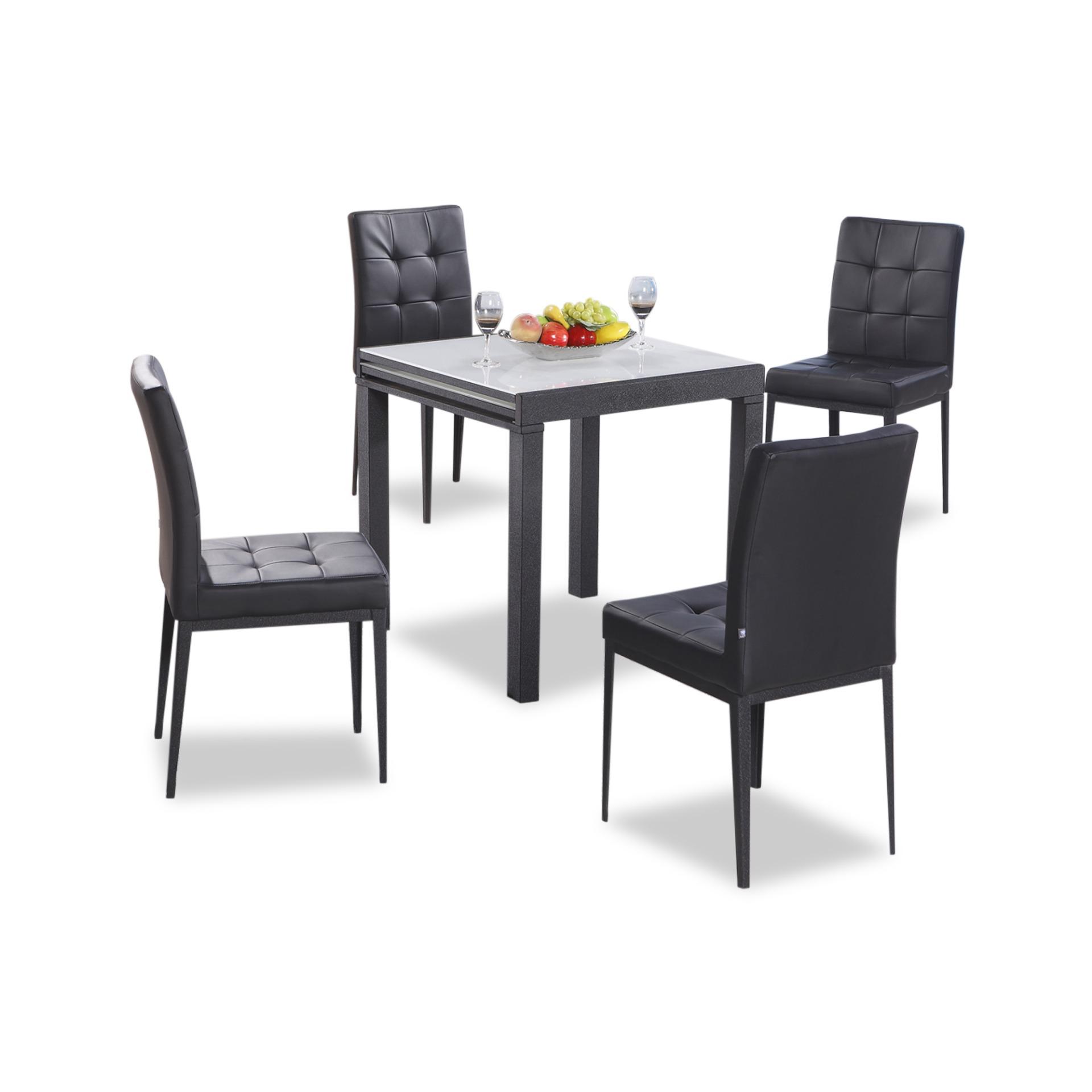 Eline Extendable Tempered Glass Top Dining Table + 4 Dining Chairs (FREE DELIVERY)(FREE ASSEMBLY)