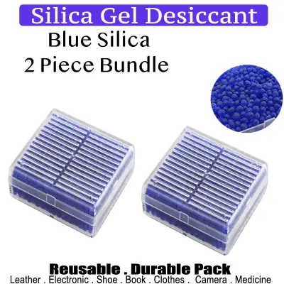 2 Piece Reusable Blue Silica Gel Desiccant Dehumidifier Moisture Absorb Beads in Box