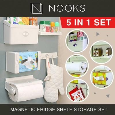 NOOKS - 5-in-1 Magnetic Fridge Shelf Storage Set Organizer