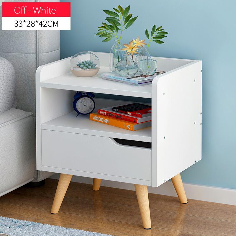 Minimalist Wooden Bedside Table With Single Drawer(Off-White)