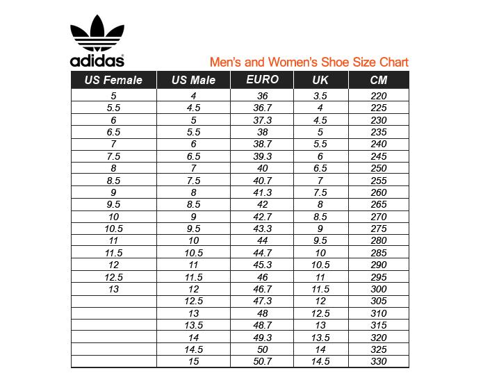 adidas unisex shoe size chart