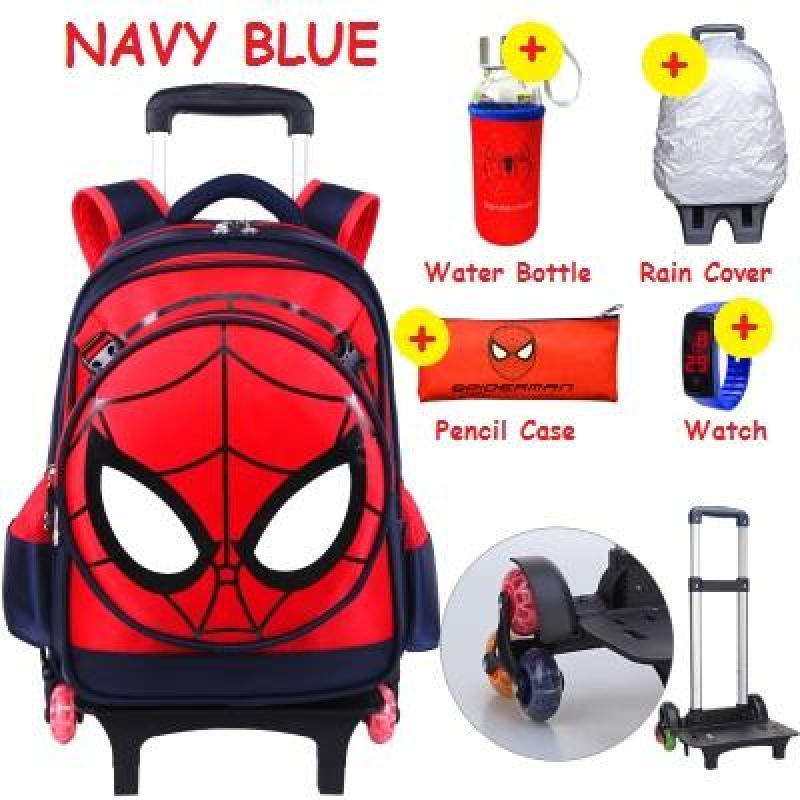 Kids Trolley School Bag Cartoon Marvel Spiderman Captain America Stair Climbing Wheel